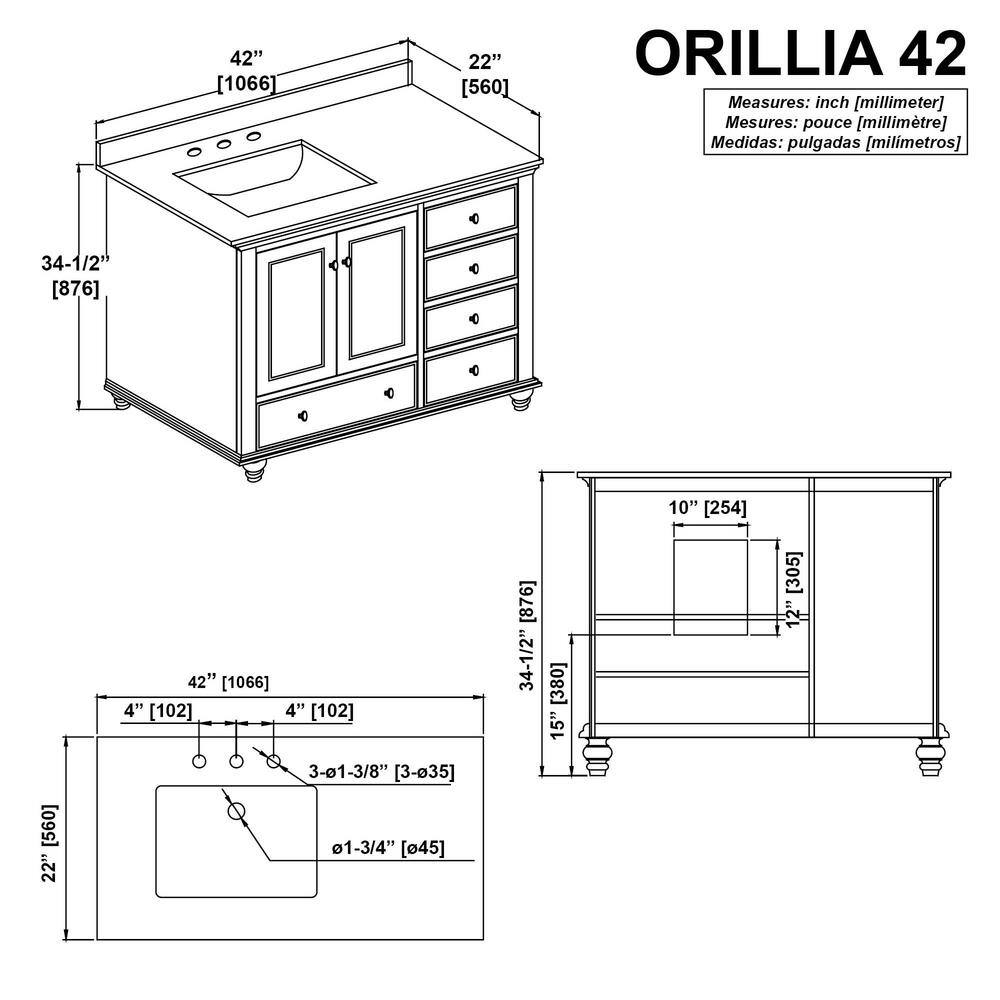 Home Decorators Collection Orillia 42 in. W x 22 in. D Vanity in Greige with Marble Vanity Top in White with White Sink Orillia 42G