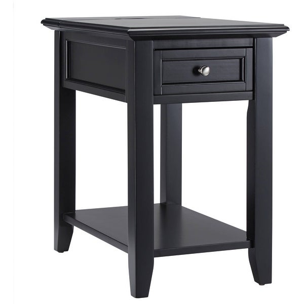 Chelsea Lane Wood End Table with Drawer and Lift-top Power Outlet， Vulcan Black