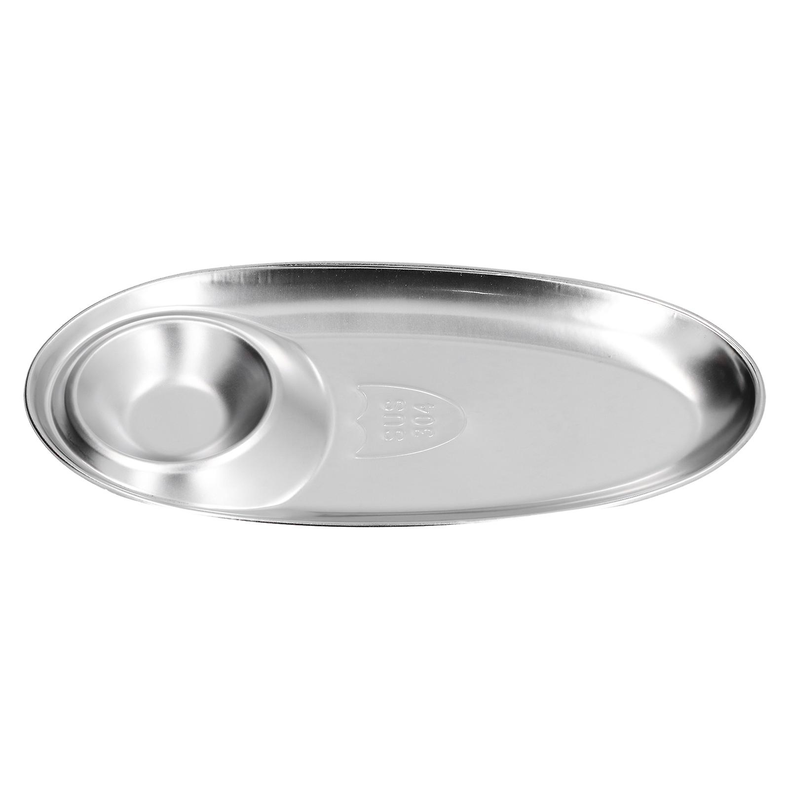 304 Stainless Steel Snack Plate Silver Oval Divided Spice Dish for Home Outdoor CampingS