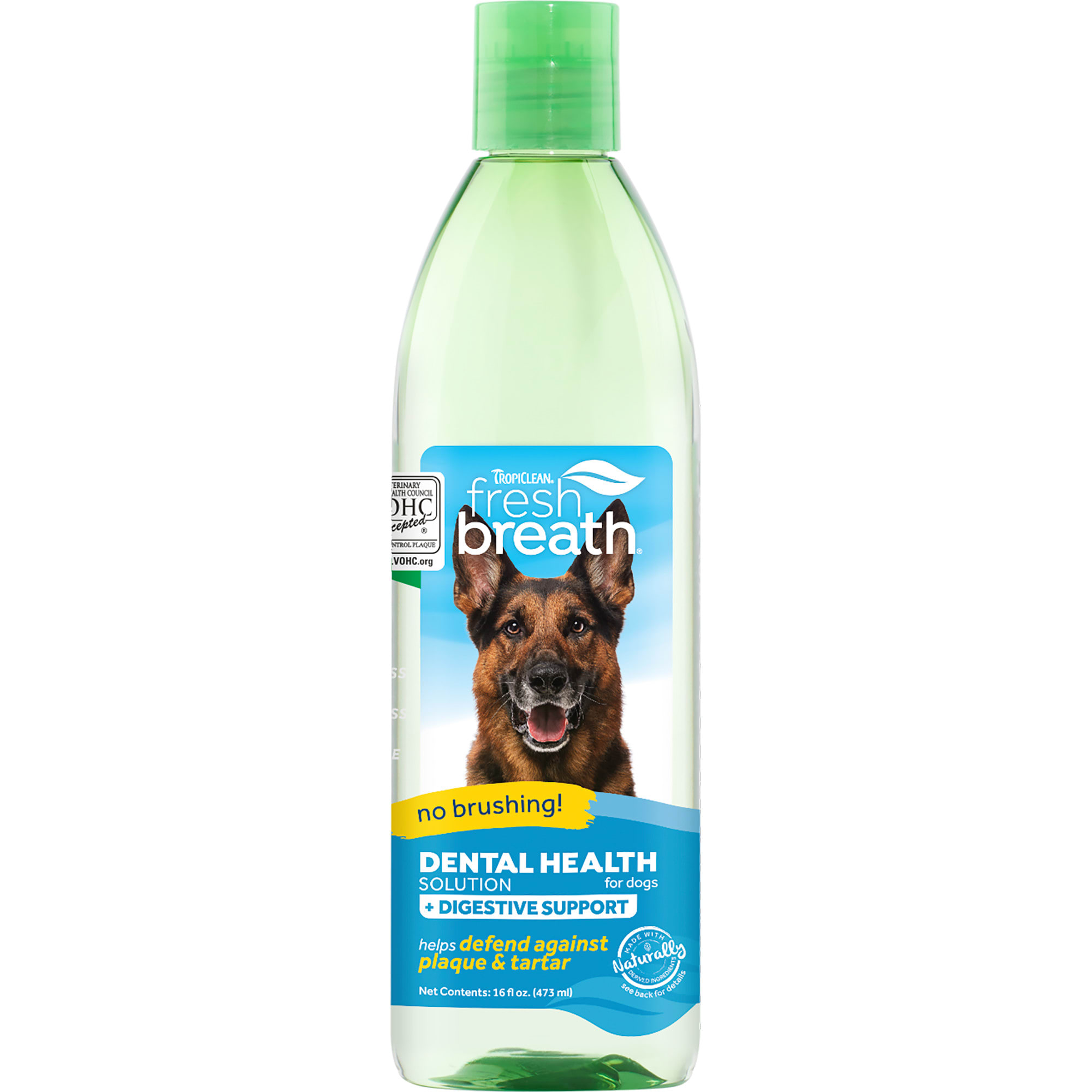 TropiClean Fresh Breath Dental Health Solution Plus Digestive Support for Dogs， 16 fl. oz.