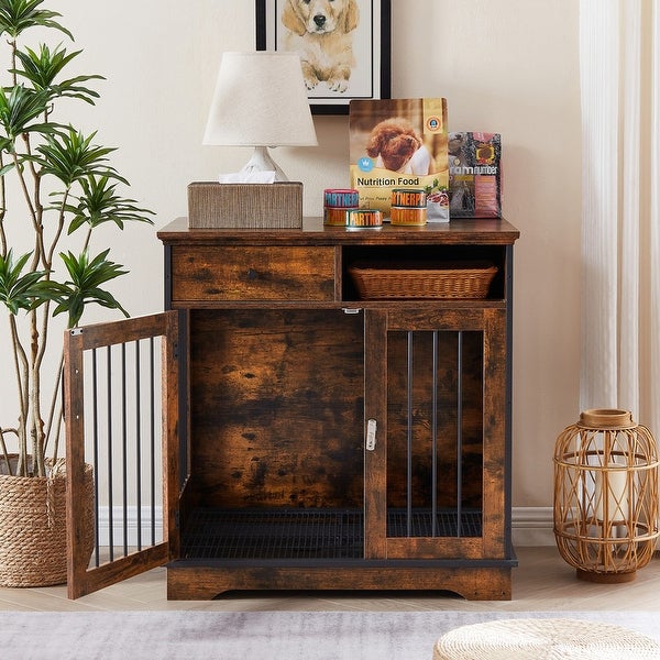 Industrial Furniture Style Dog Crate Dog Kennel with Loackable Door and Removable Bottom Tray， Side Table End Table with Storage