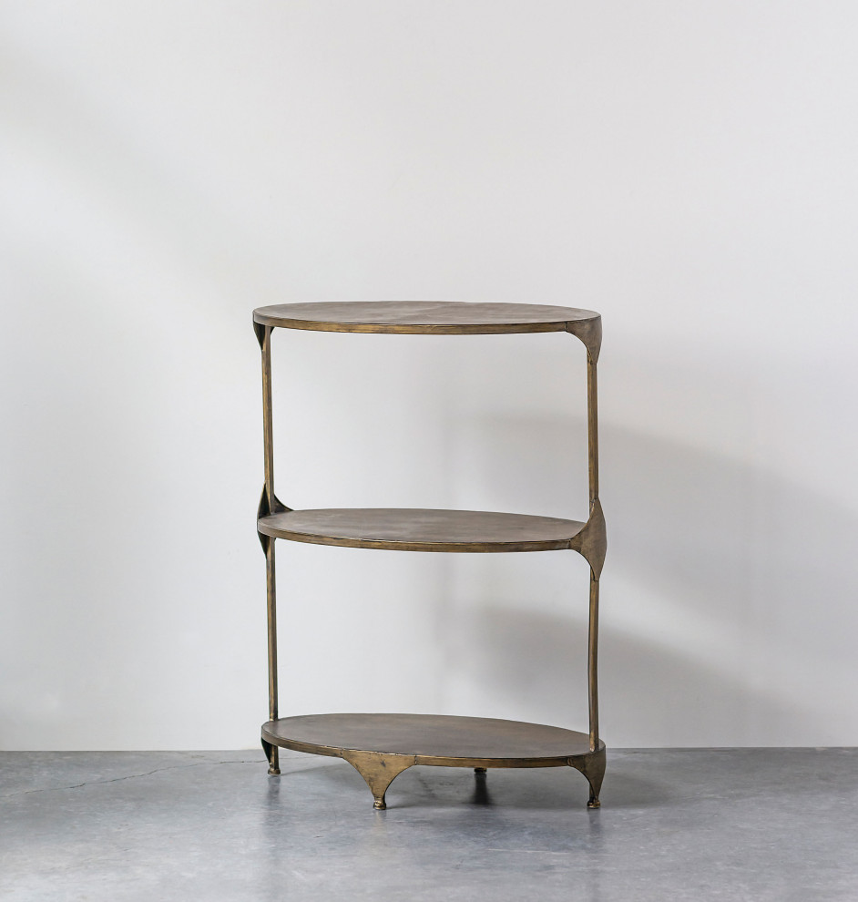 Antique Gold Oval Metal 3 Tier Shelf/Side Table   Industrial   Side Tables And End Tables   by Creative Co op  Houzz