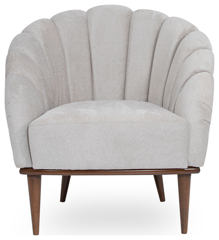 Michael Amini Balboa Chenille Accent Chair   Beach Gray/Warm Walnut   Midcentury   Armchairs And Accent Chairs   by Michael Amini  Houzz