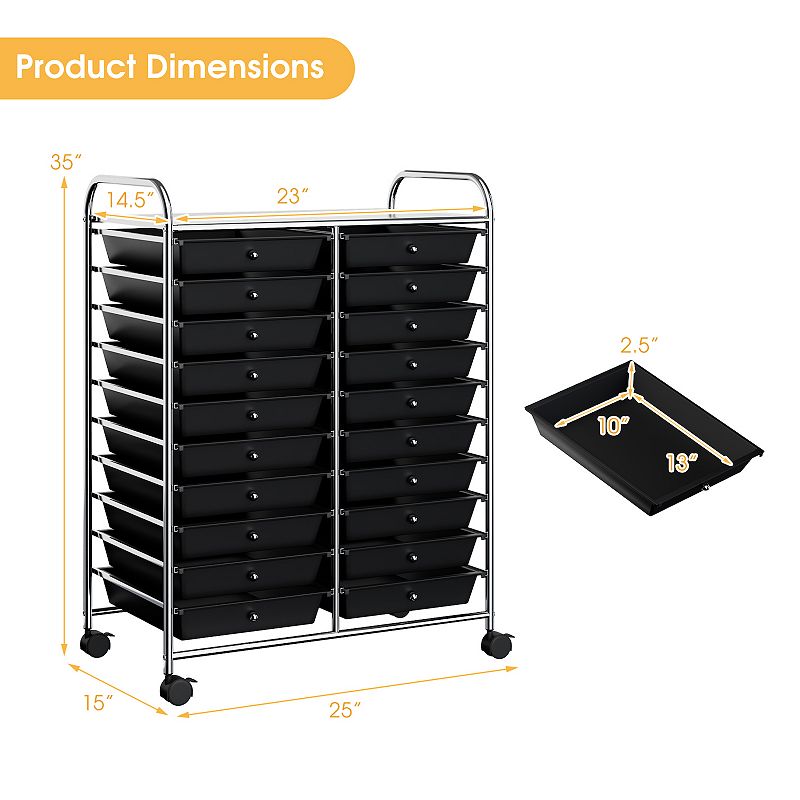 20 Drawers Storage Rolling Cart Studio Organizer