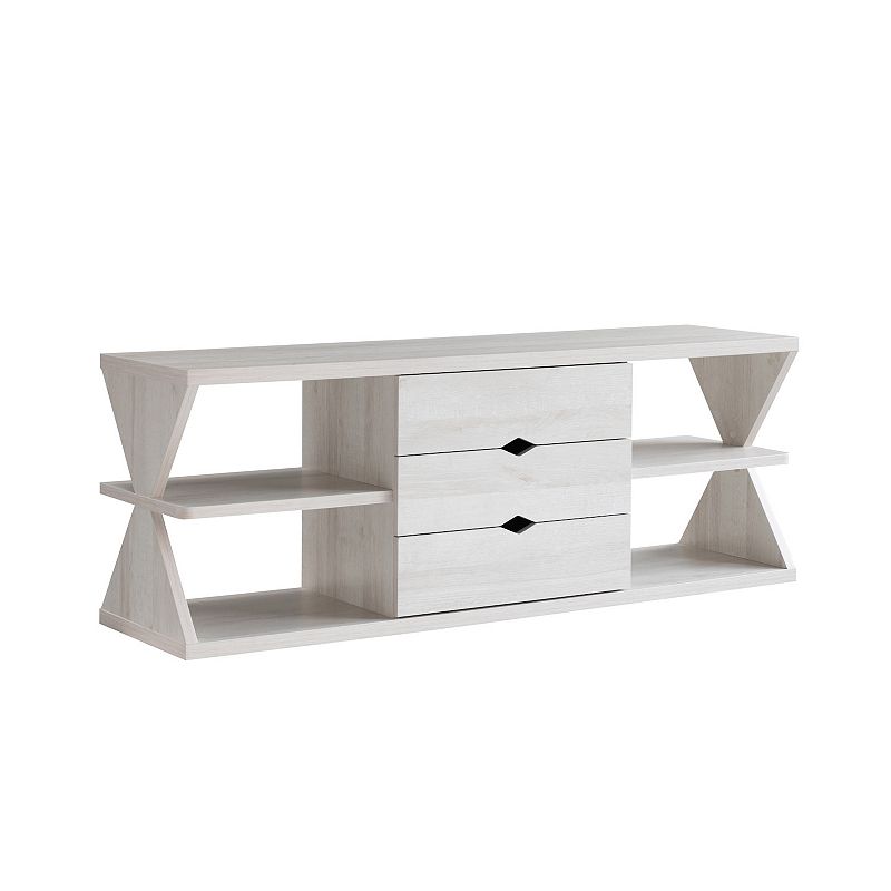 FC Design White Oak Whimsical Leg Design TV Stand with 4 shelves and 3 Drawers