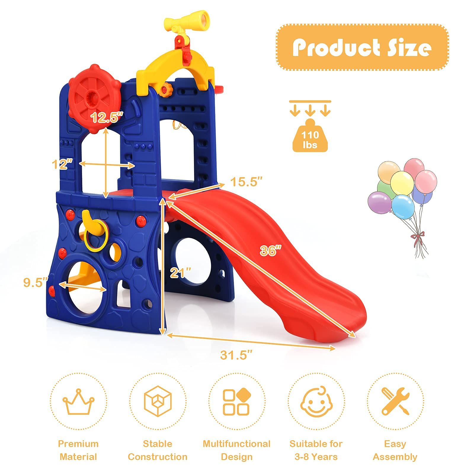 BABY JOY Slide for Kids, 6-in-1 Freestanding Toddler Slide Set with Basketball Hoop (6 in 1 Slide)