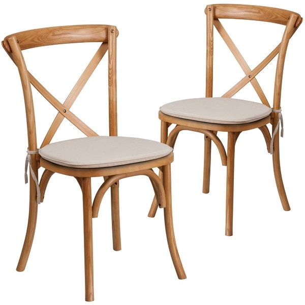 2 Pk. Stackable Wood Cross Back Chair with Cushion