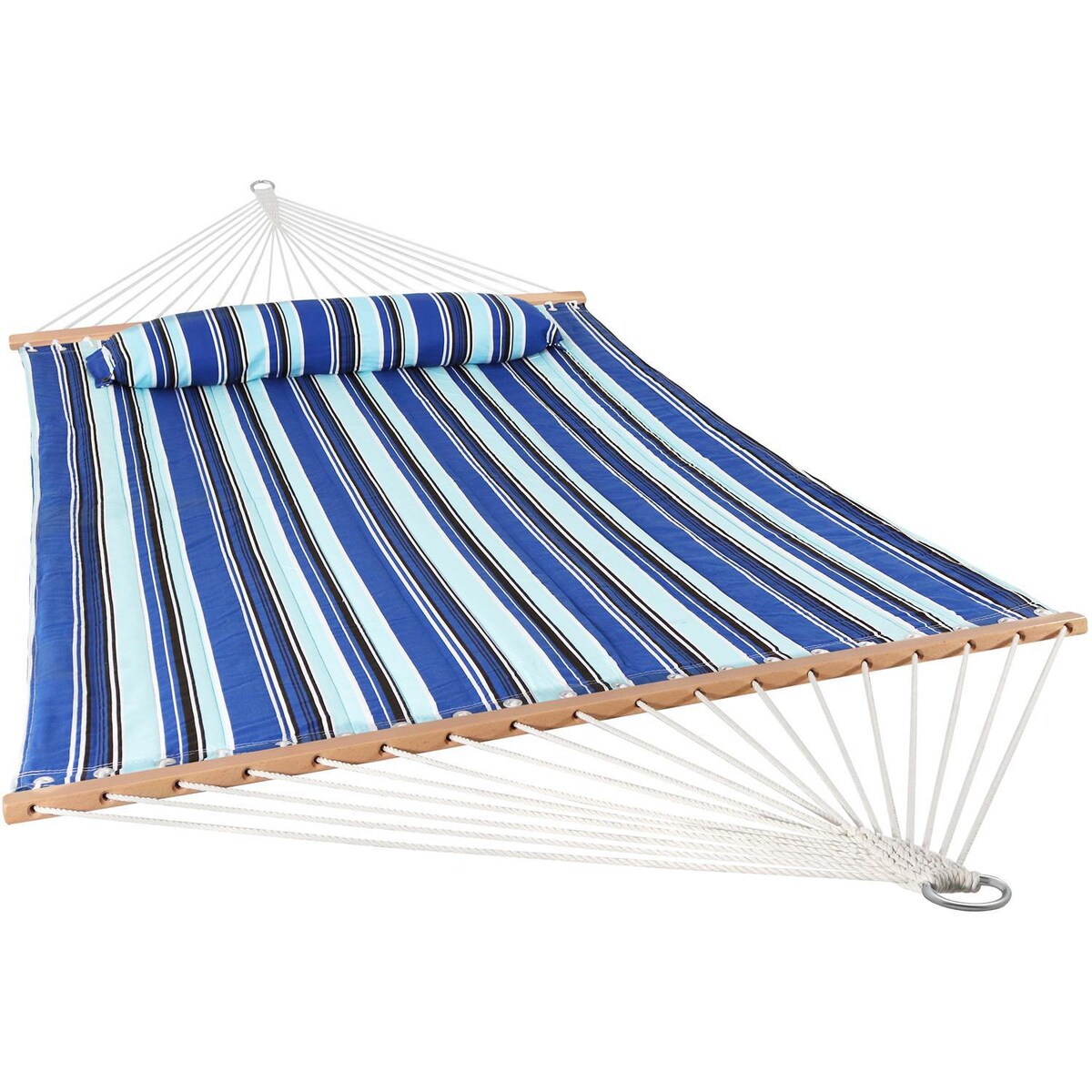 Ultimate Patio Quilted Double Hammock and Pillow w/ Blue Universal Stand