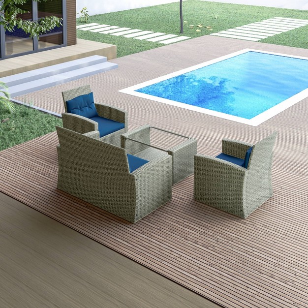 Terrazzo 4pc Outdoor Wicker Seating Set With Cushions Dukap