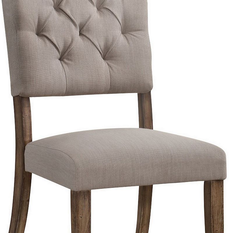 Dining Side Chair with Linen Tufted Back， Set of 2， Beige