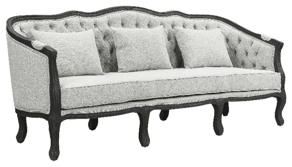 ACME Samael Linen Sofa with Wooden Frame and 3 Pillows in Gray and Dark Brown   Traditional   Sofas   by Homesquare  Houzz