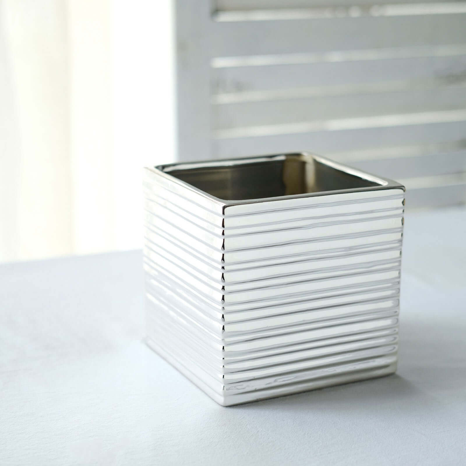 2 Pack Silver Brush Textured Ceramic Square Flower Plant Box, Cube Shaped Planter Pots 5