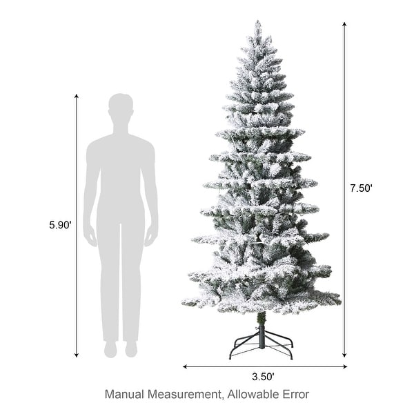 Glitzhome 7.5ft/9ft PreLit Flocked Slim Spruce Artificial Christmas Tree with Warm White Lights