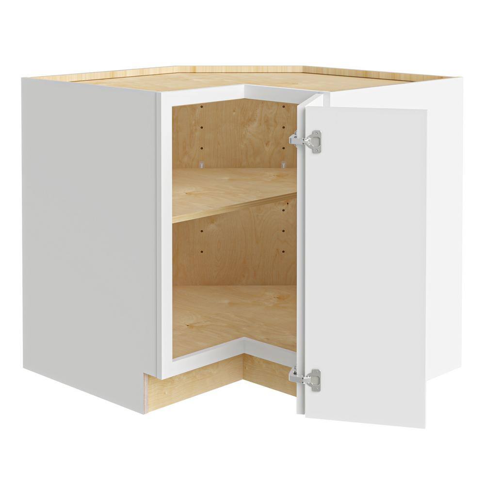 Home Decorators Collection Newport Assembled 36x34.5x24 in Plywood Shaker EZ Reach Base Corner Kitchen Cabinet Right in Painted Pacific White EZR36R-NPW