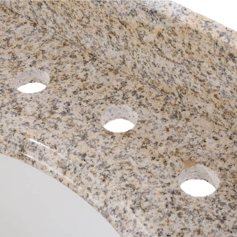 Home Decorators Collection 61 in Granite Vanity Top in Beige with Double White Bowls and 8 in Faucet Spread