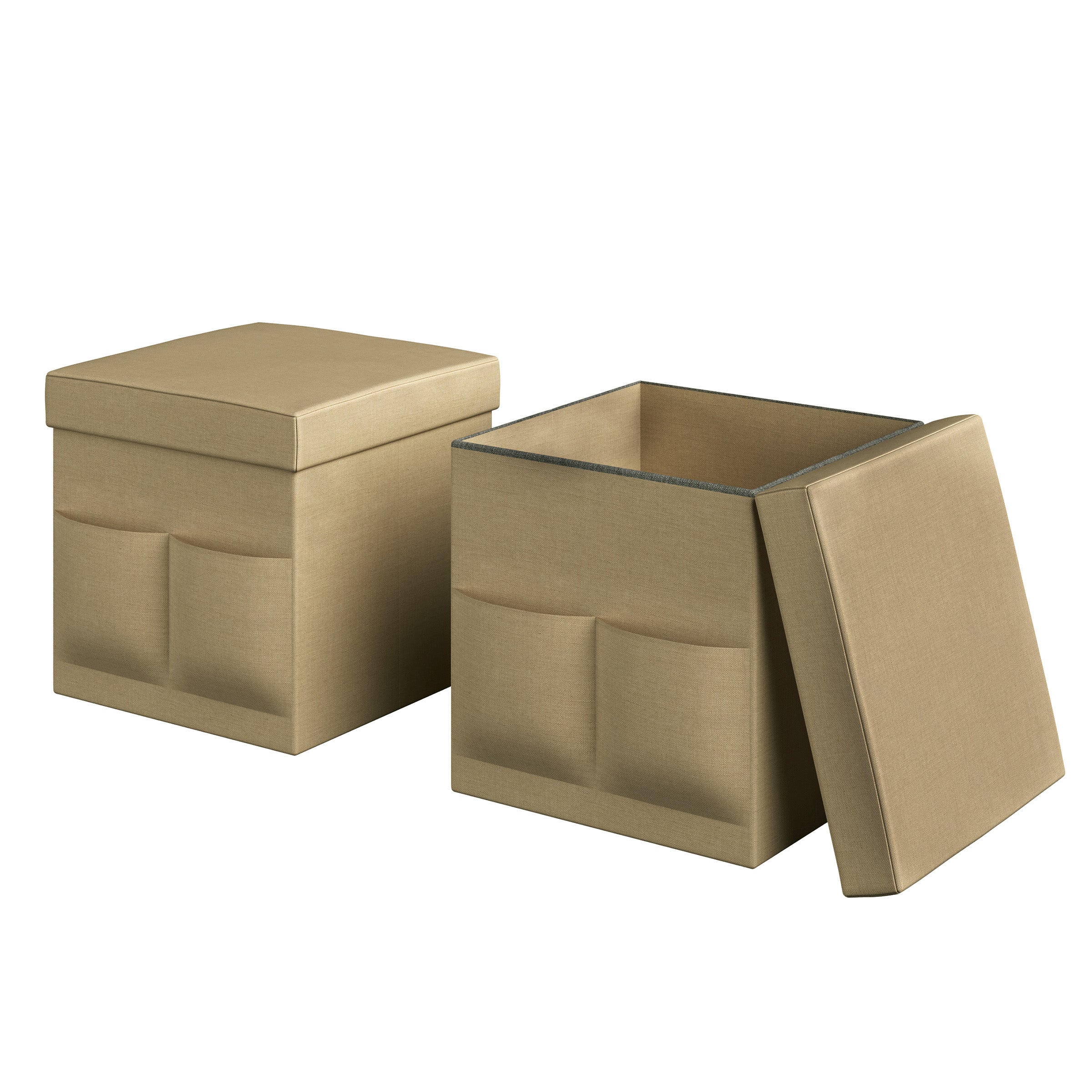 Somerset Home Foldable Ottoman Storage Cubes – 2-Pc Linen Beige