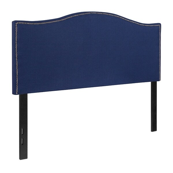 Offex Upholstered Full Size Headboard with Accent Nail Trim in Navy Fabric - - 27413798