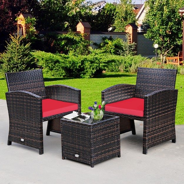 Costway 3pcs Patio Rattan Wicker Furniture Cushion Sofa Coffee Table