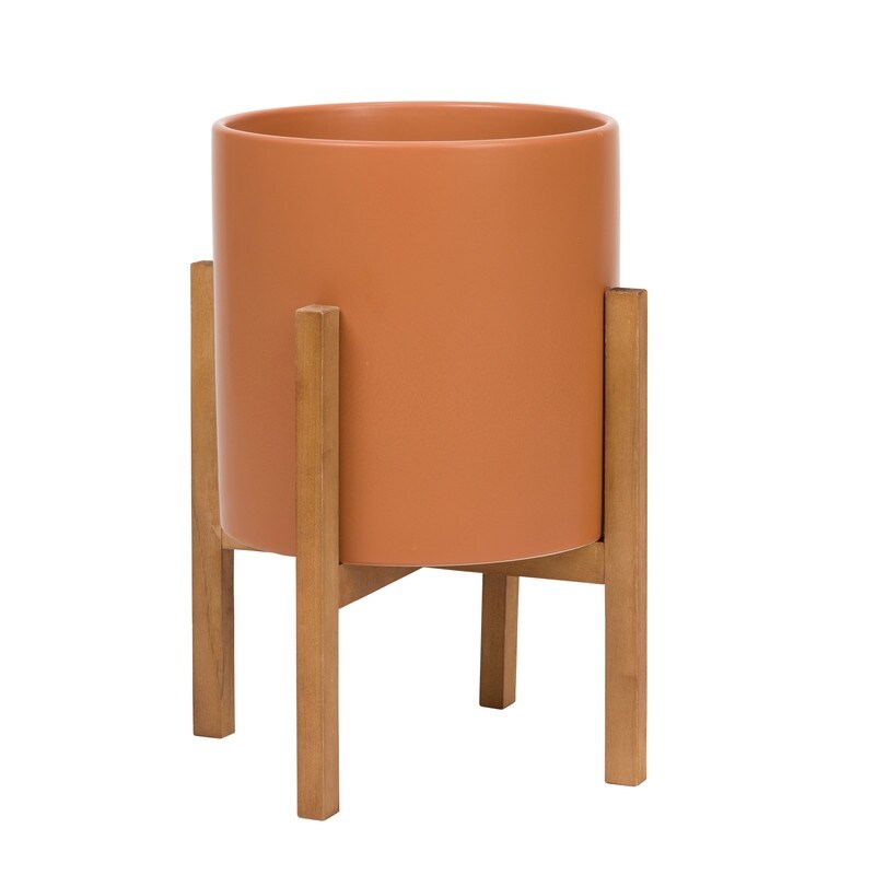 Liam Modern Ceramic Planter with Wood Legs