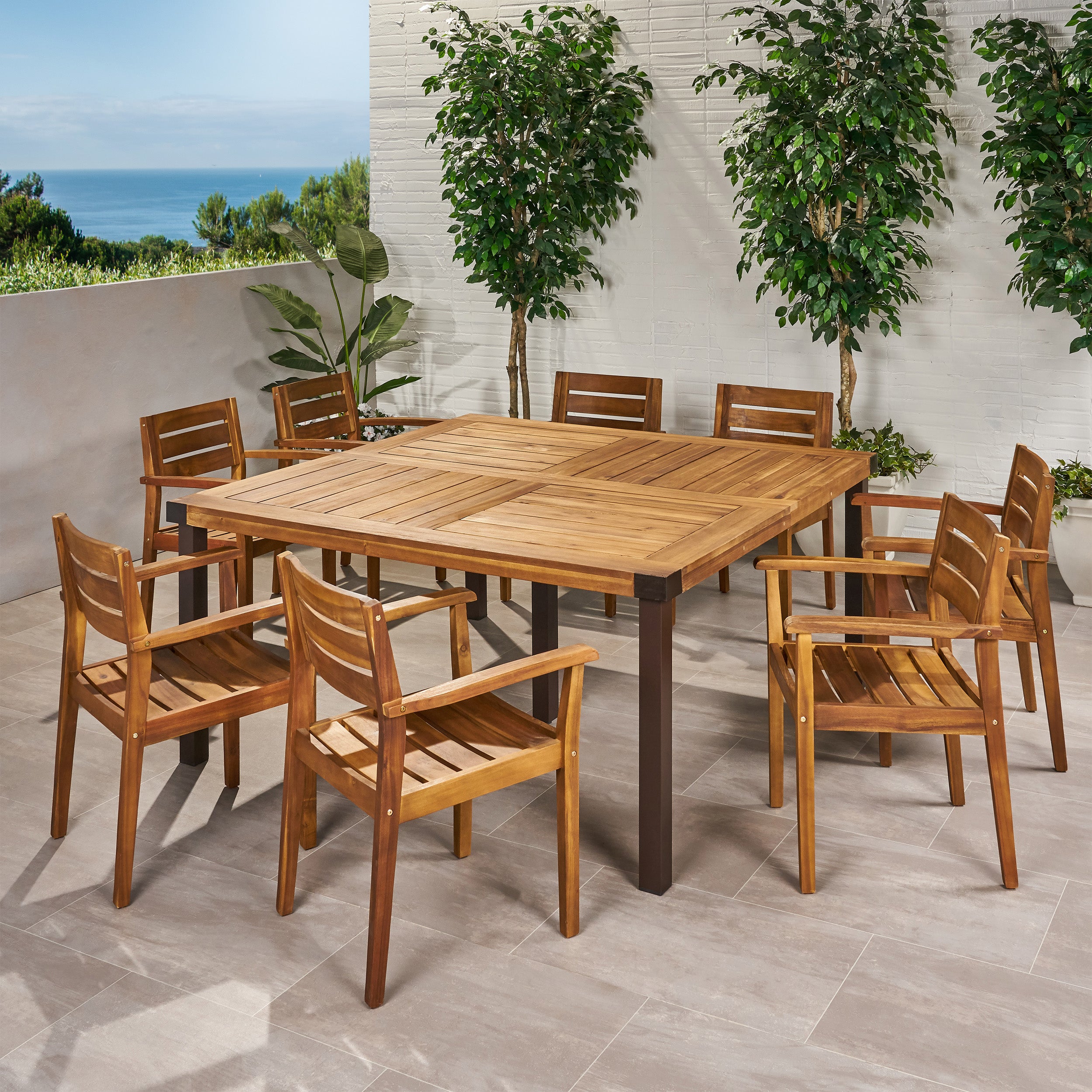 Cambriella Outdoor 8 Seater Acacia Wood Dining Set