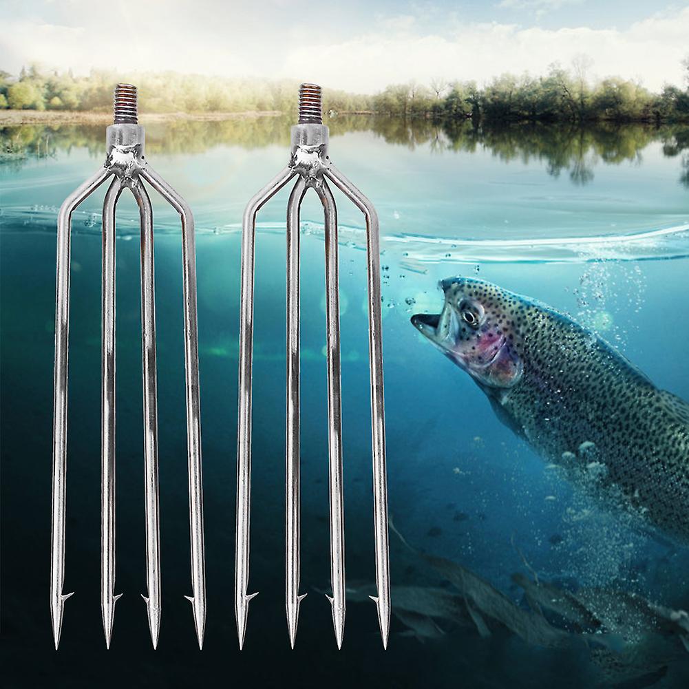 2 Pcs Stainless Steel 4 Prongs Harpoon Gig Gaff Hook Barb Fish Spear For Outdoor Fishing Tackle