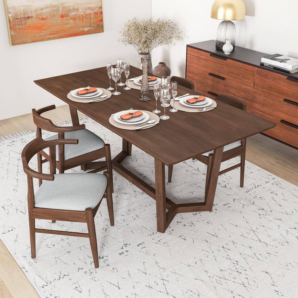 Ashcroft Imports Furniture Co. Roland 5-Piece Rectangular Walnut Solid Wood Top Dining Set with 4 Fabric Kathy Dining Chairs in Gray HMD00911