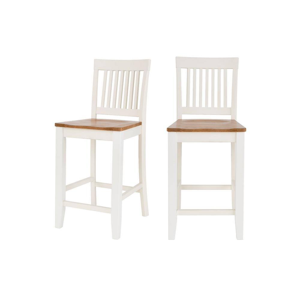 StyleWell Scottsbury Ivory Wood Counter Stools with Slat Back and Honey Seat (Set of 2) DC 2004 CTR-I-H