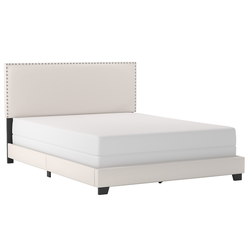 Gayle Nailhead Trim Upholstered Bed  White Faux Leather  by Hillsdale Living Essentials