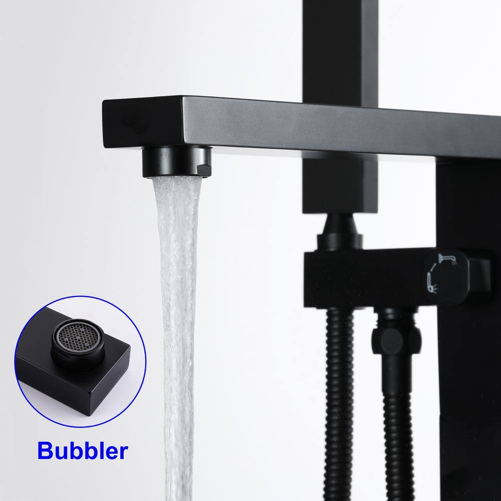 Miscool Tesla Single-Handle Floor Mount Roman Tub Faucet with Hand Shower in Matte Black FASMDH10C807MBL