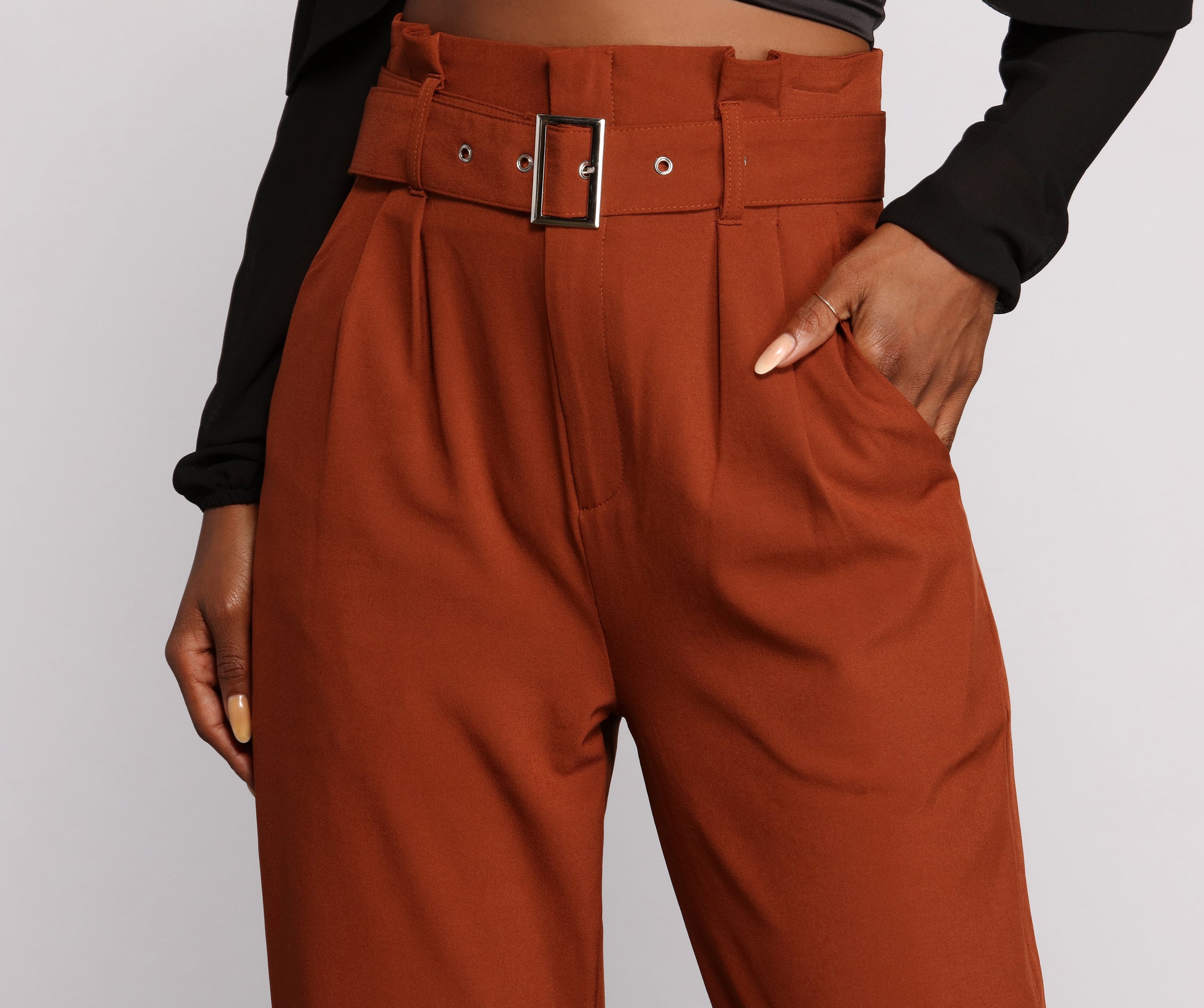 High Waist Belted Paperbag Pants