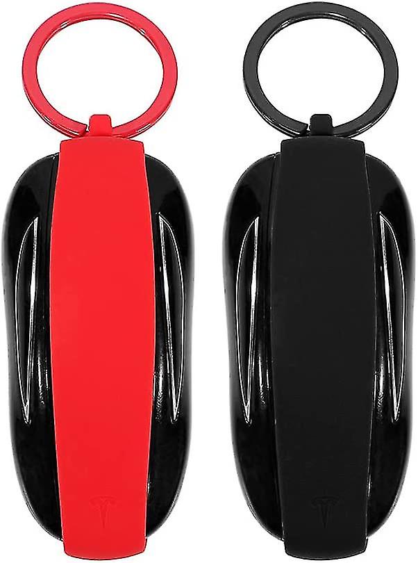 Pack Tesla Model 3 Silicone Key Cover Case With Key Chain For Tesla Model 3， Black + Red