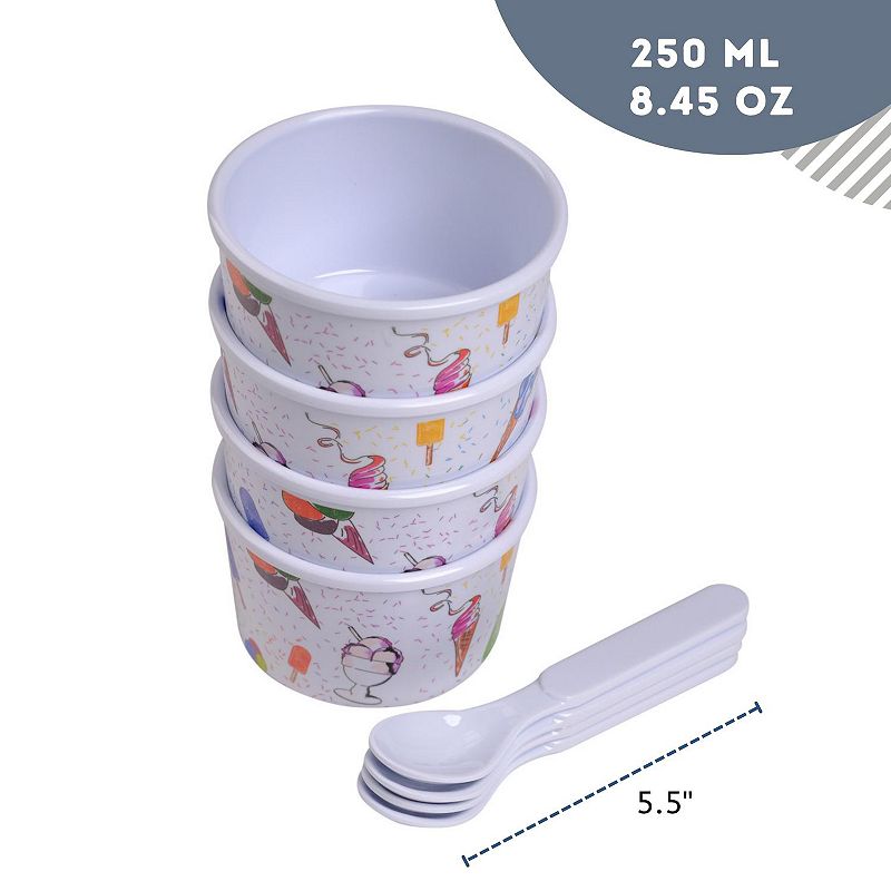 8-Piece Melamine Ice Cream Cups with Spoons Set