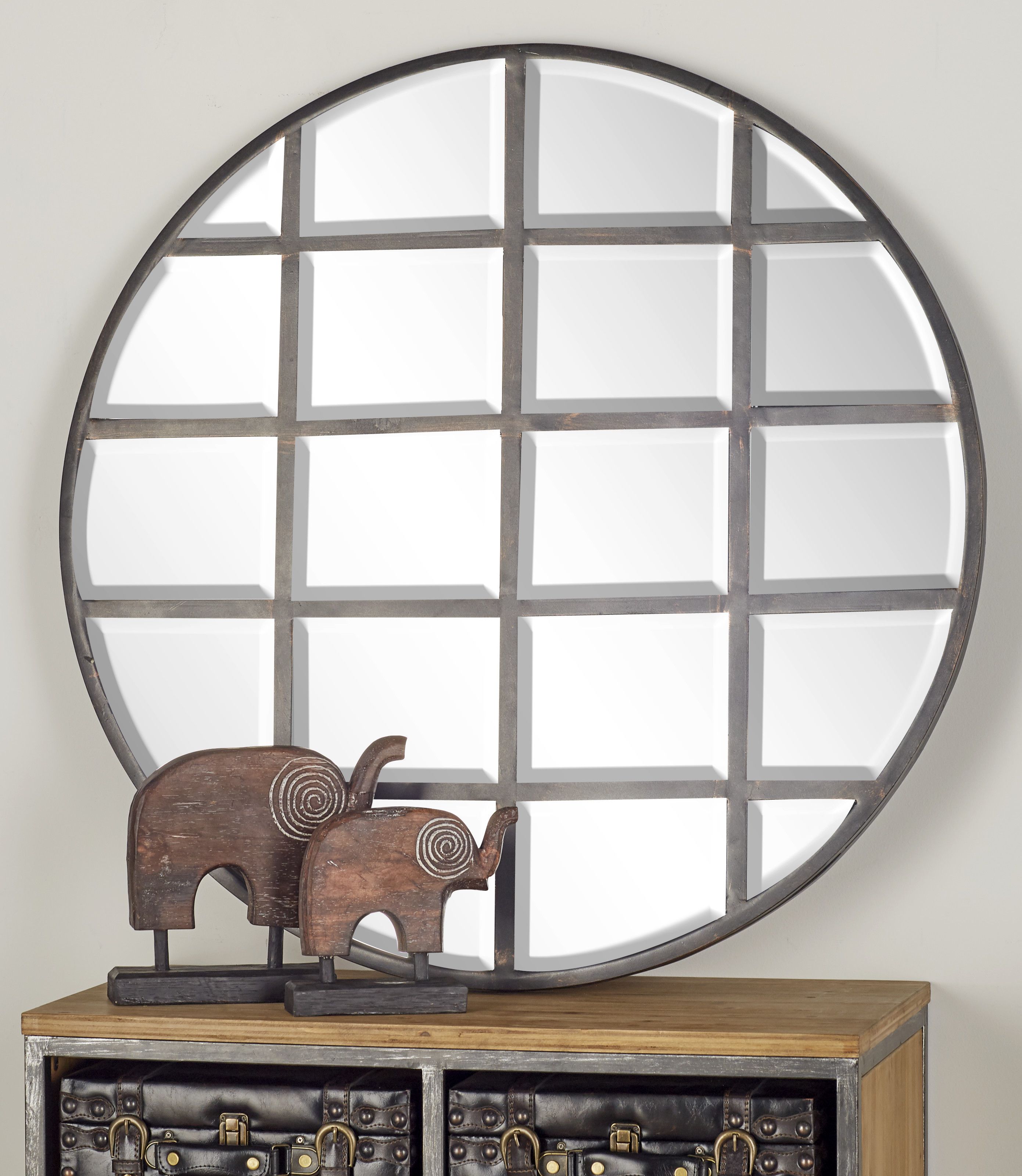 CosmoLiving by Cosmopolitan Black Industrial Metal Wall Mirror 36 x 36