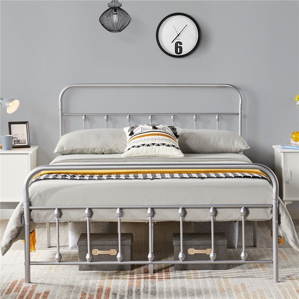 Yaheetech Metal Frames Bed with High Headboard and Footboard