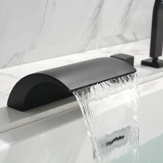 Boyel Living 2-Handle Tub Mount Roman Tub Faucet with Water Supply Lines and Hand Shower in Matte Black SMD-1720B-1