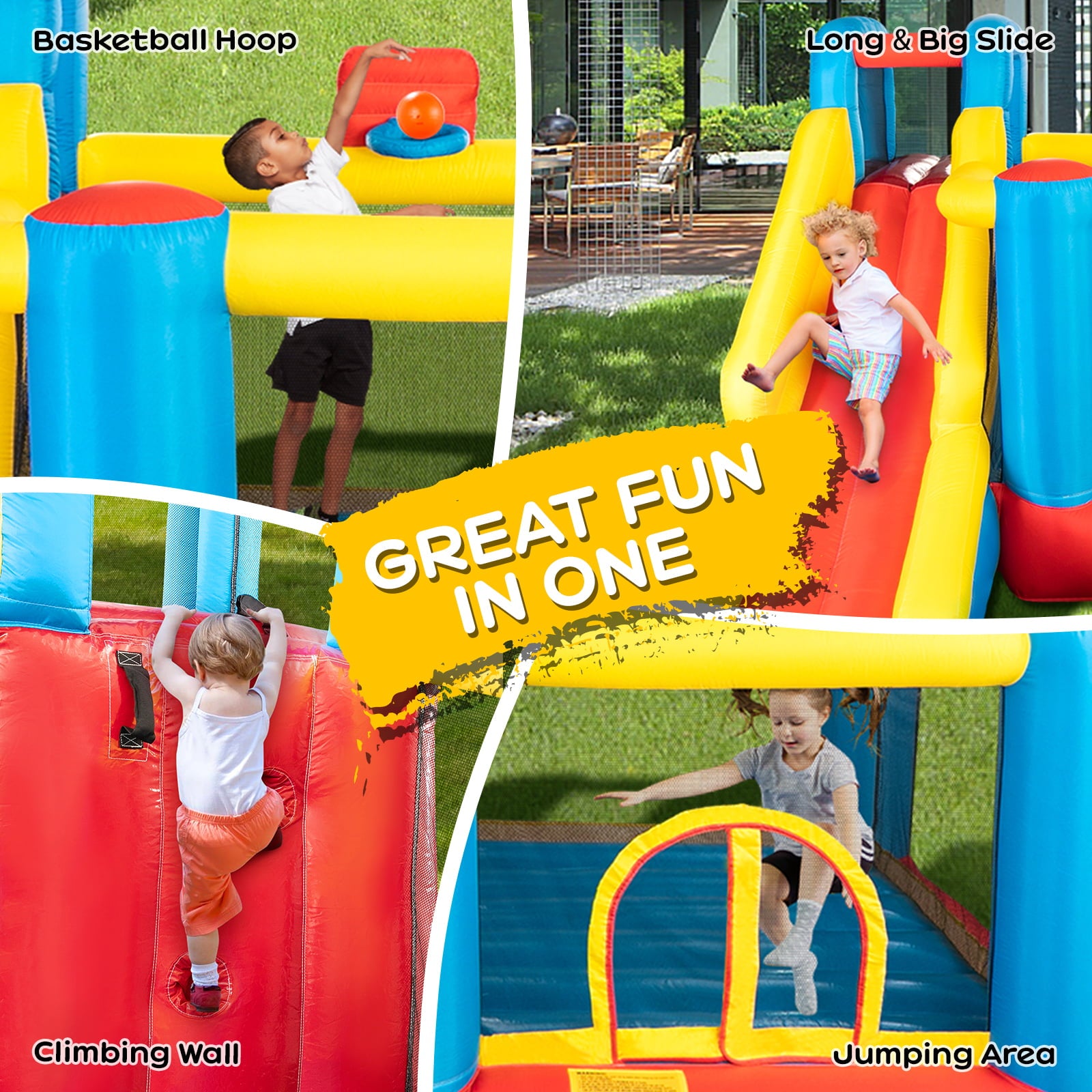 Multi-Color Inflatable Bounce House Kids Slide Jumping Castle Bouncer with Balls Pool and Bag