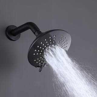 Hlihome 2-Spray Patterns with 1.8 GPM 6 in. Wall Mount Fixed Shower Head with Tub Faucet in Matte Black RBDK-0905-MB