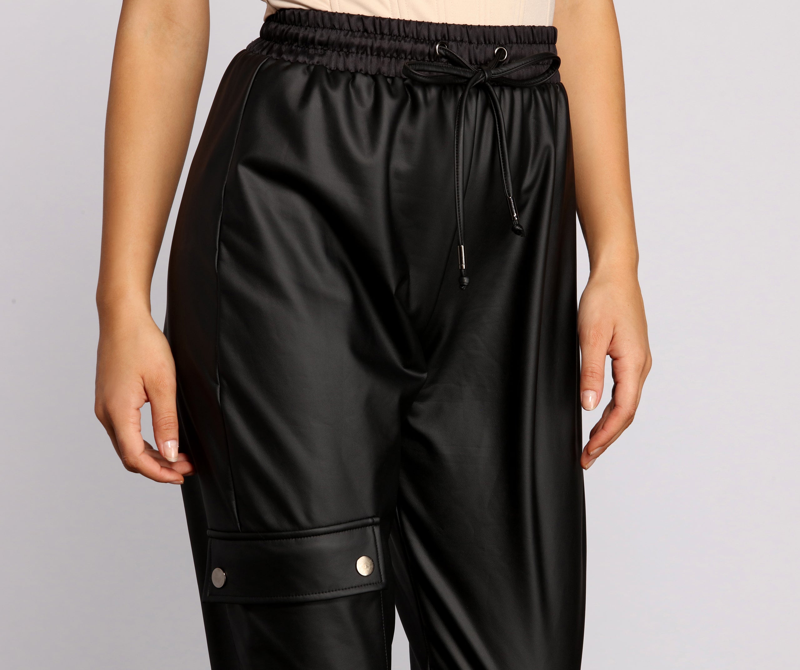 High Waist Faux Leather Cargo Pants