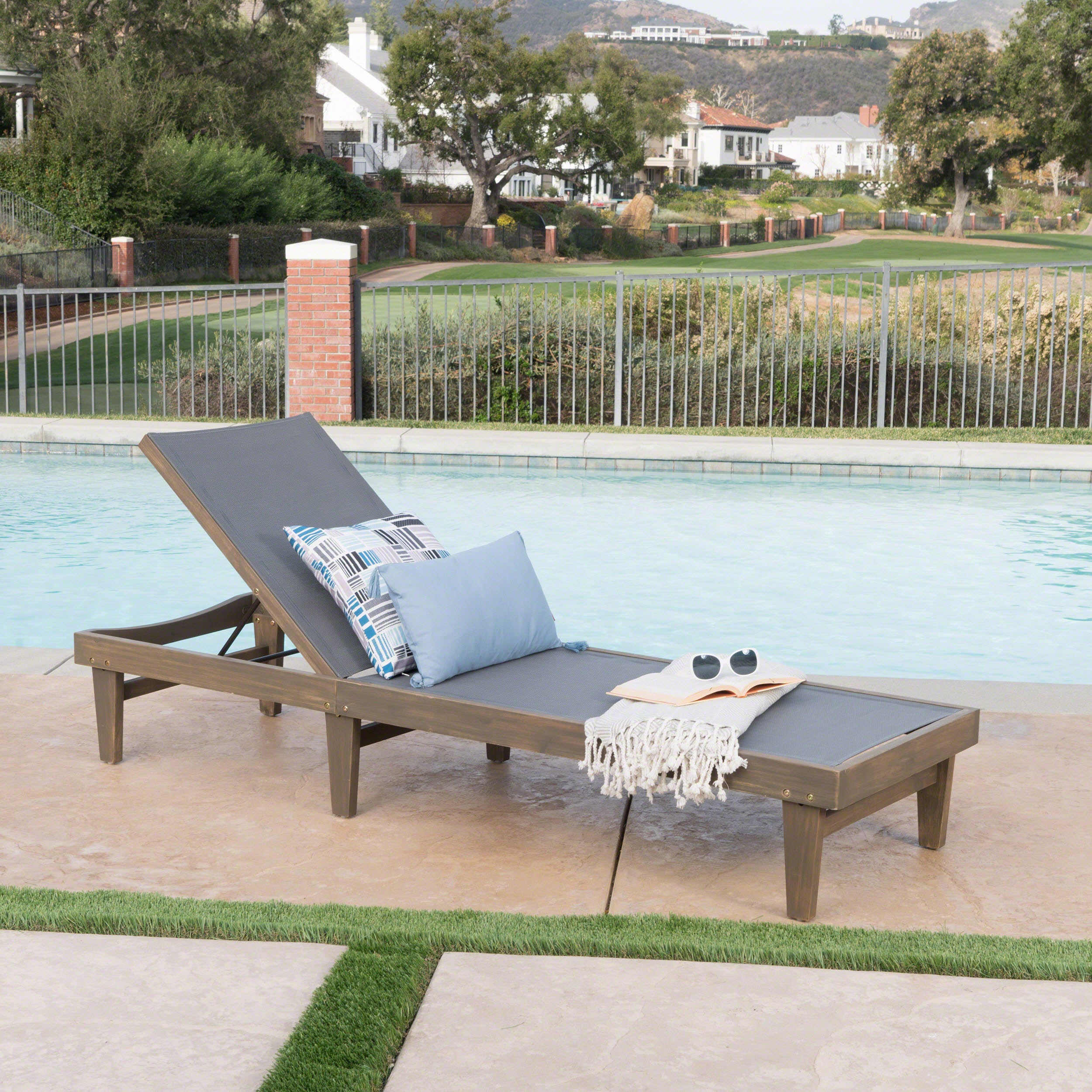 a Outdoor Mesh Chaise Lounge with Acacia Wood Frame