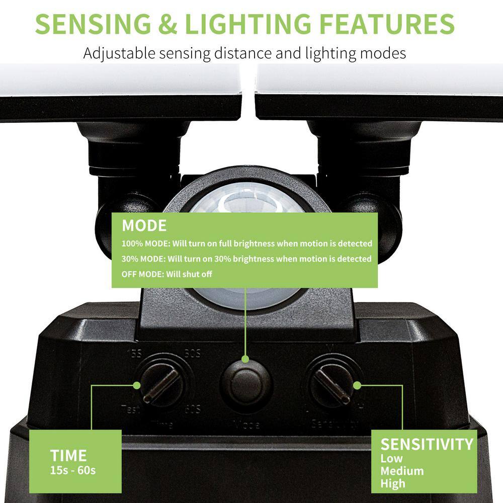 Pinegreen Lighting 2-Head 8-Watt Bronze Motion Activated Outdoor Integrated LED Area 1000 Lumens Battery Operated Light CL-BSLM1000-BZ