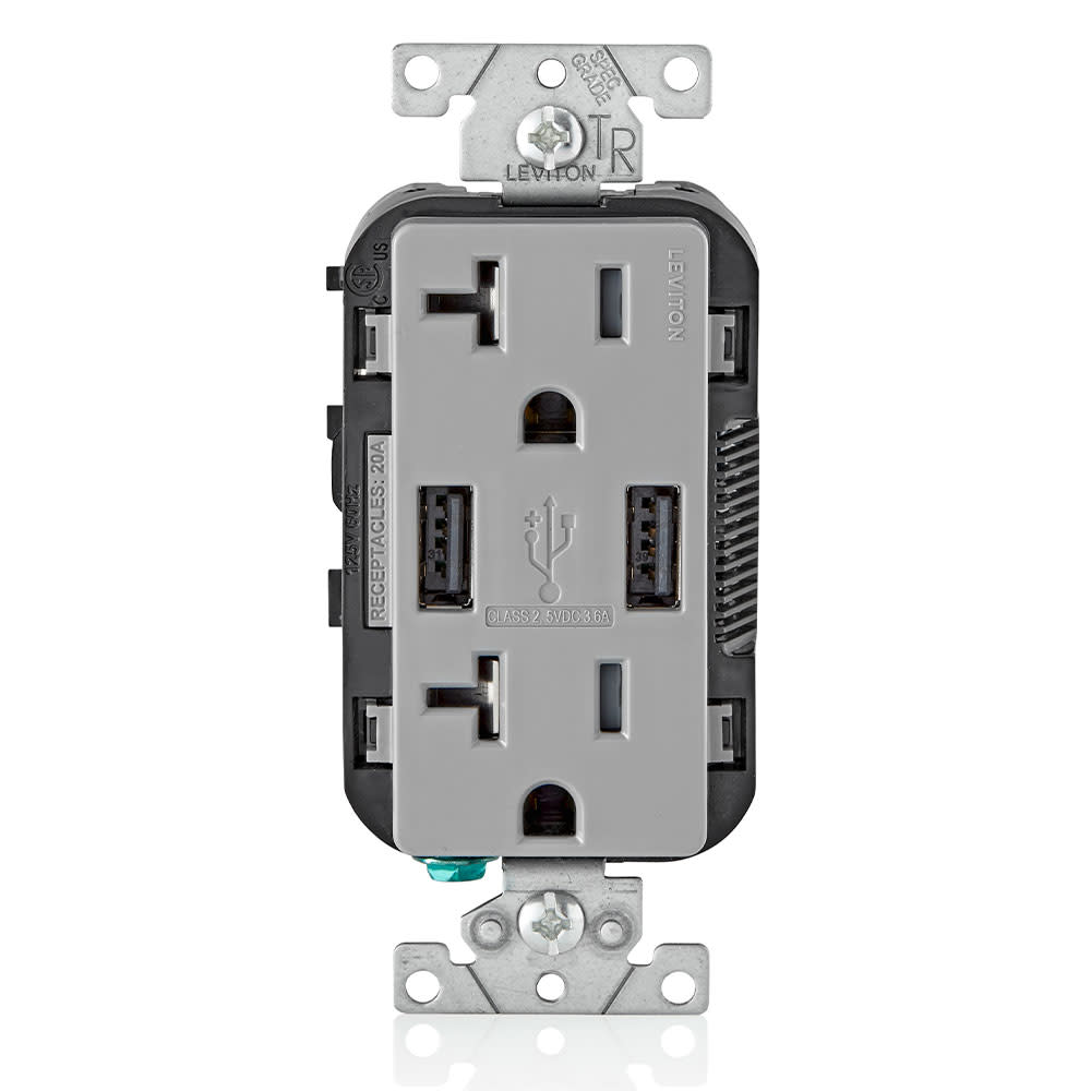 Leviton Combination Duplex Receptacle/Outlet 20A 125V Gray