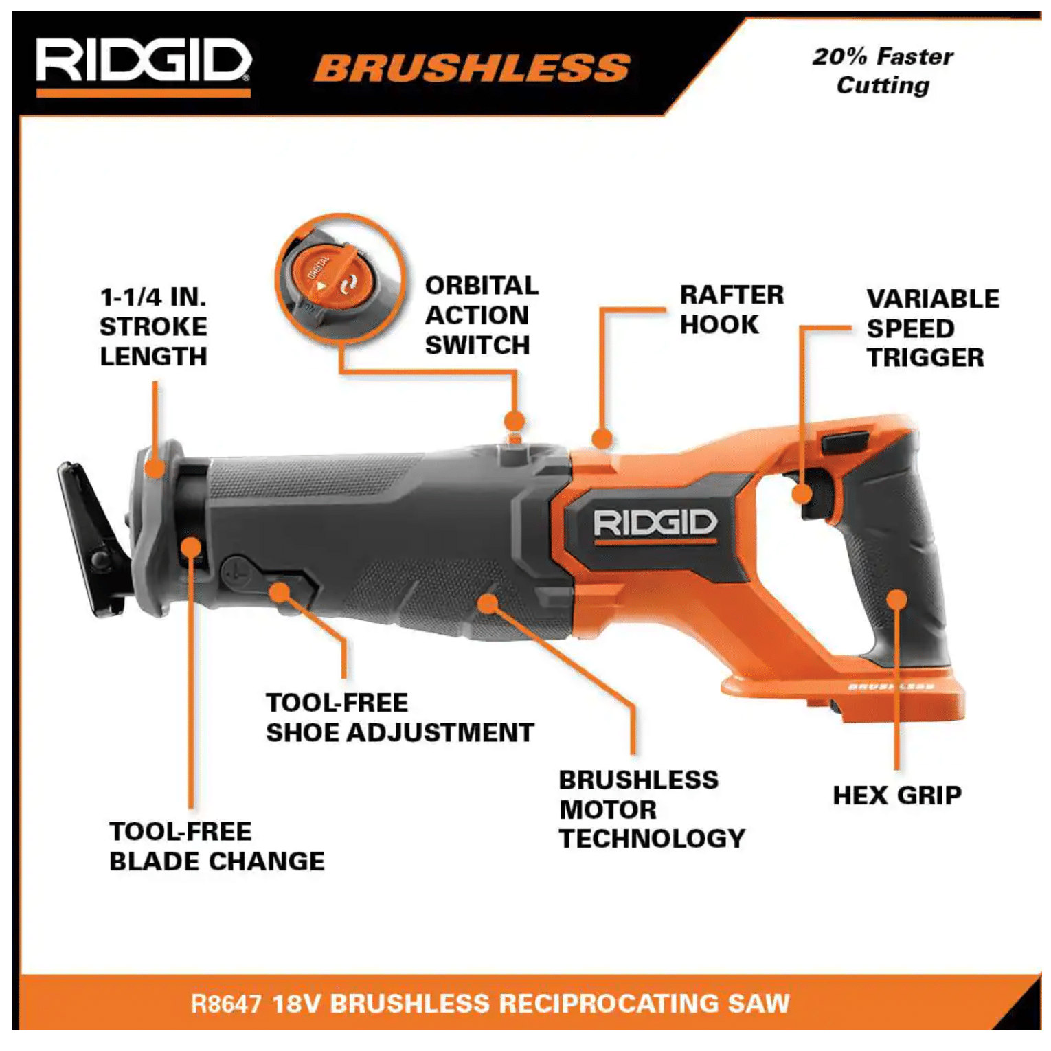 Ridgid 18V Brushless Cordless 2-Tool Combo Kit with Reciprocating Saw and Multi-Tool， Tools Only (R960261SB2N)