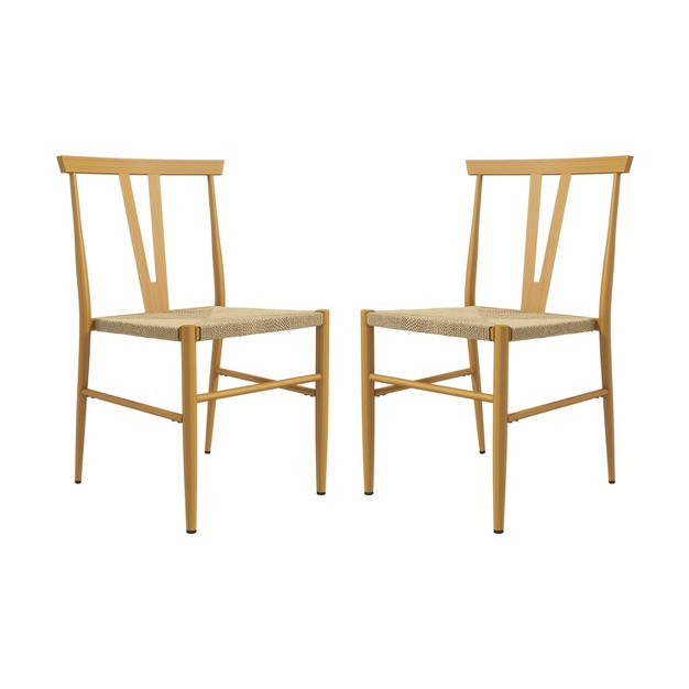 Mercurius Dining Chair With Woven Rattan open Back And Seat Set Of 2 Karat Home natural