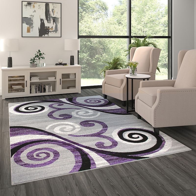 Masada Rugs Masada Rugs Stephanie Collection 6'x9' Area Rug with Modern Contemporary Design in Purple， Gray， Black and White - Design 1100