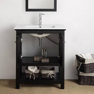 Fresca Bradford 30 in. W Traditional Bathroom Vanity in Black with Ceramic Vanity Top in White with White Basin FVNHD0105BL-CMB