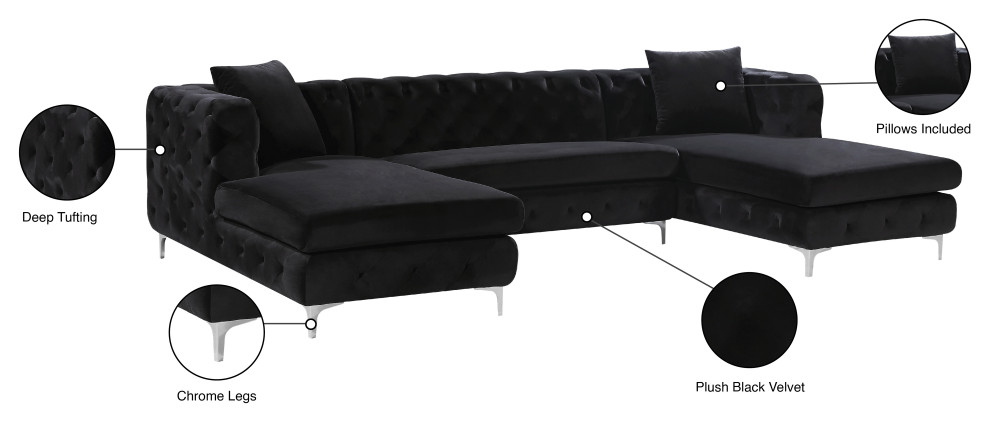 Gail Velvet 3 Piece Sectional   Contemporary   Sectional Sofas   by Meridian Furniture  Houzz