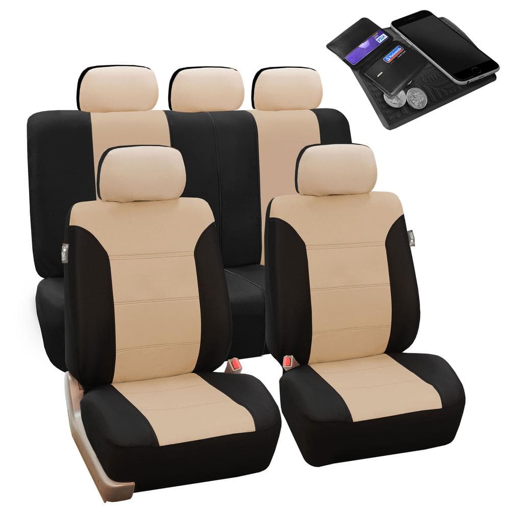 FH Group Polyester 47 in. x 23 in. x 1 in. Classic Khaki Full Set Car Seat Covers DMFB065BEIGE115