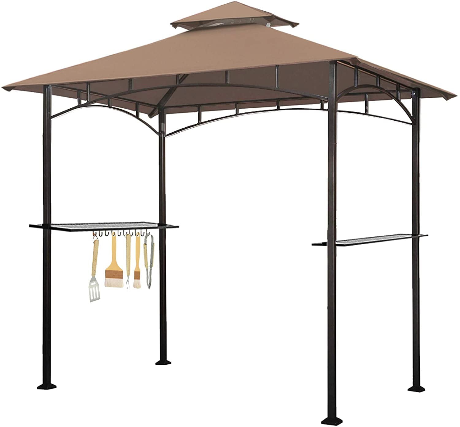 Eurmax 5x8 Grill Gazebo for Patio and Outdoor Backyard BBQ's,with Bar Counters, Bonus LED Light X2(Khaki)