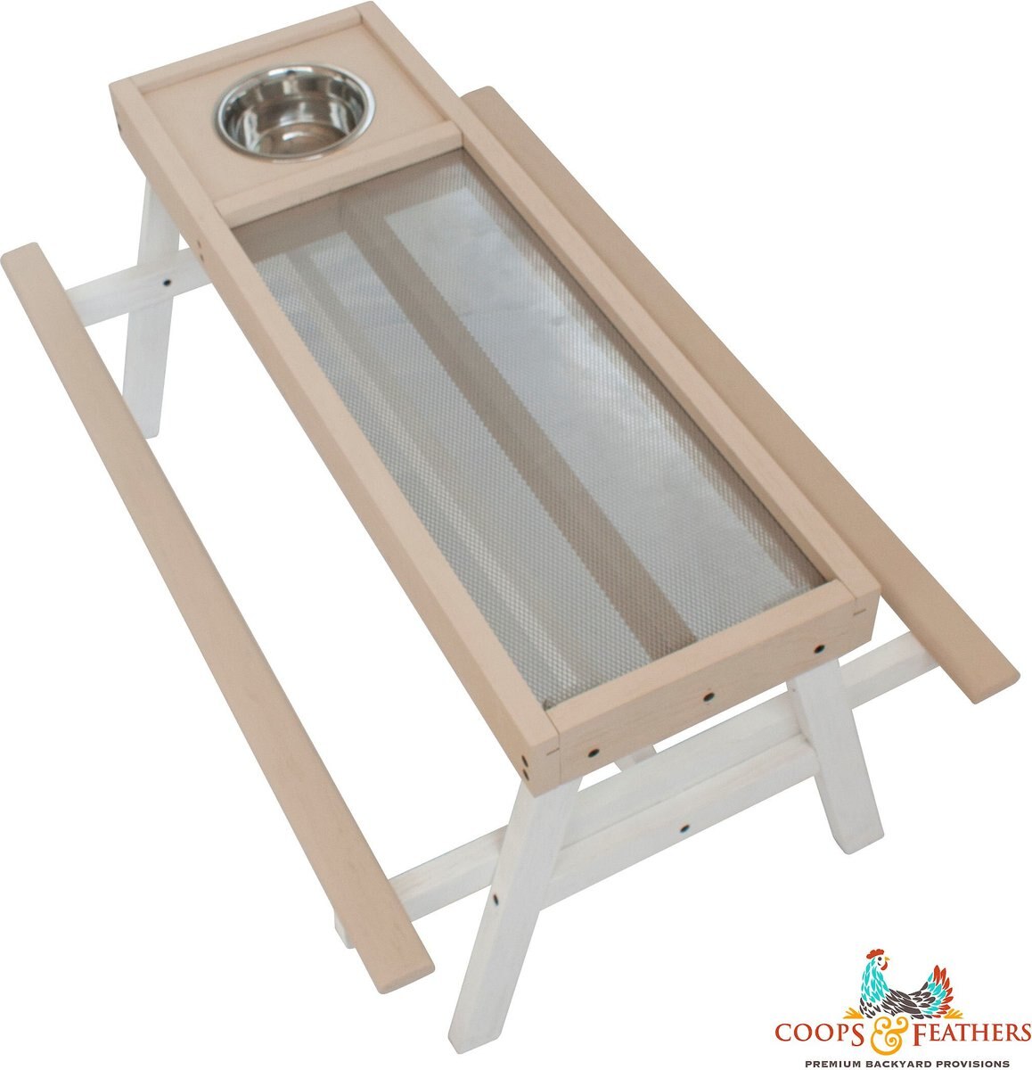 Coops and Feathers Chick-Nic Table Poultry Feeder， Tan and White