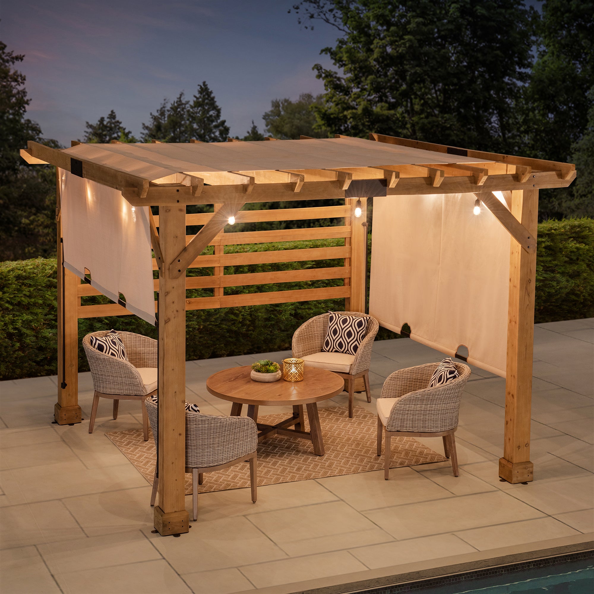 Sunjoy SummerCove 10 ft. x 11 ft. Cedar Wood Framed Hot Tub Pergola with Adjustable Canopy